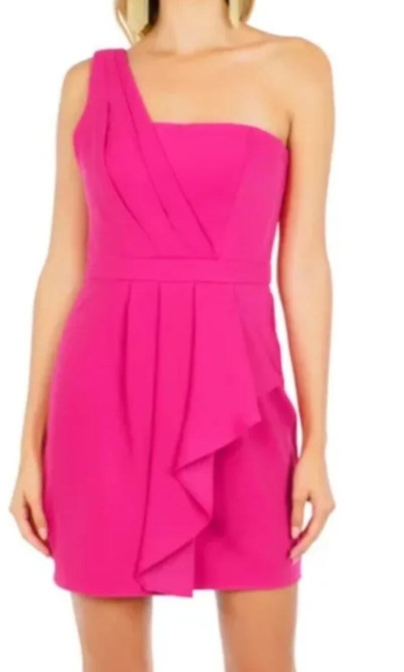 BCBGMAXAZRIA Vanessa one shoulder cascade mini dress
